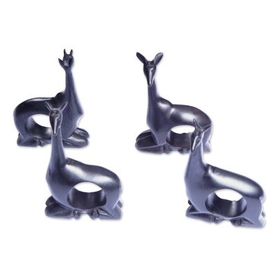 Alternate image for Hand-Carved 4-Piece Black Teak Wood Giraffe Napkin Ring Set Giraffe Feast
