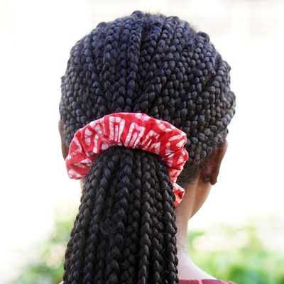 Alternate image for Pair of Red and White Patterned Cotton Scrunchies from Ghana Thankful Crimson