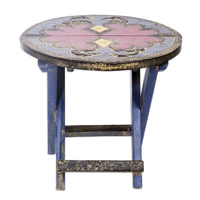 Alternate image for Handcrafted Blue Flamingo Sese Wood Folding Table Blue Flamingo