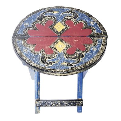 Alternate image for Handcrafted Blue Flamingo Sese Wood Folding Table Blue Flamingo