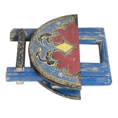 Alternate image for Handcrafted Blue Flamingo Sese Wood Folding Table Blue Flamingo