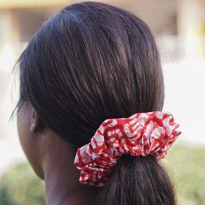 Alternate image for Handcrafted Crimson Batik Cotton Scrunchie from Ghana Graceful Crimson