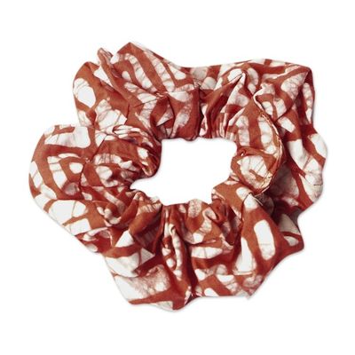 Alternate image for Handcrafted Crimson Batik Cotton Scrunchie from Ghana Graceful Crimson