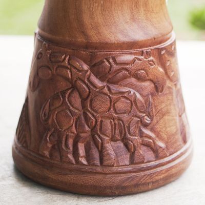 Alternate image for Wood Djembe Drum with Giraffe Hand-Carved Motifs from Ghana Giant of the Forest