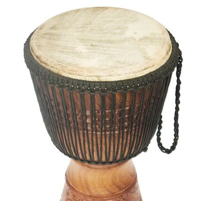 Alternate image for Wood Djembe Drum with Giraffe Hand-Carved Motifs from Ghana Giant of the Forest