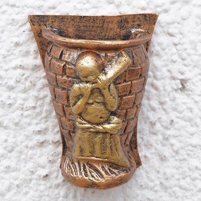 Alternate image for Antiqued Hand-Painted Ceramic Decorative Wall-Mounted Vase Horn