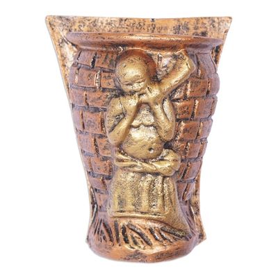 Alternate image for Antiqued Hand-Painted Ceramic Decorative Wall-Mounted Vase Horn