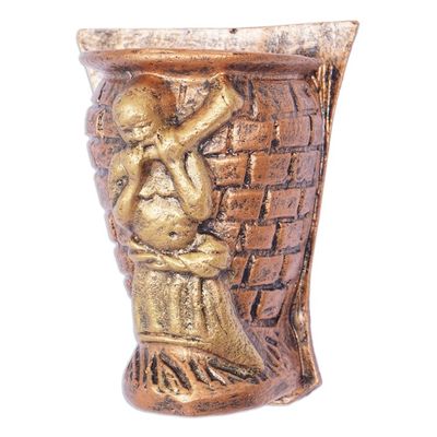 Alternate image for Antiqued Hand-Painted Ceramic Decorative Wall-Mounted Vase Horn