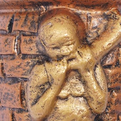 Alternate image for Antiqued Hand-Painted Ceramic Decorative Wall-Mounted Vase Horn