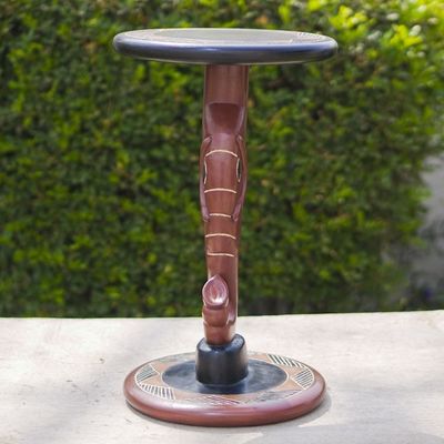 Alternate image for Wood Pedestal Table with Elephant Theme Trumpeting Elephant