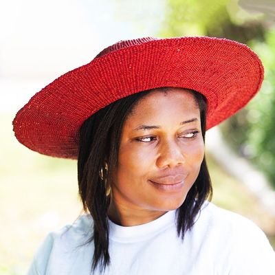 Alternate image for Woven Raffia Sun Hat in Red Shaded