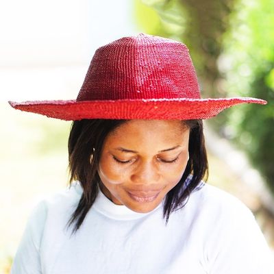 Alternate image for Woven Raffia Sun Hat in Red Shaded
