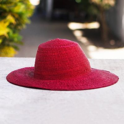 Alternate image for Woven Raffia Sun Hat in Red Shaded