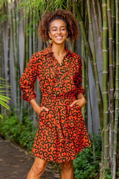 Alternate image for Printed Cotton Long Sleeve Shirtwaist Dress in Strawberry Casual Day