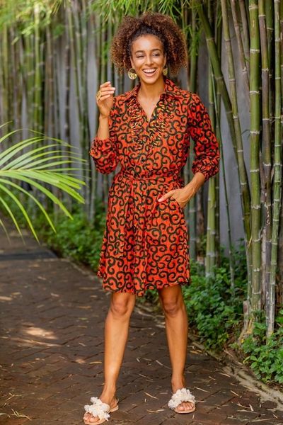 Alternate image for Printed Cotton Long Sleeve Shirtwaist Dress in Strawberry Casual Day