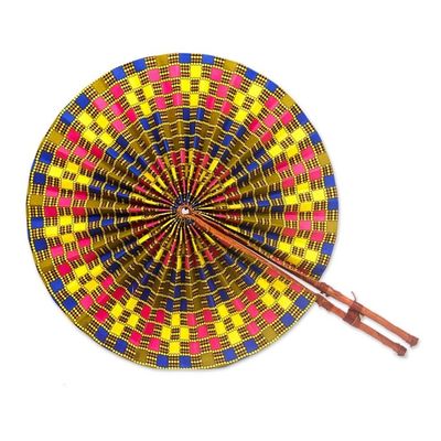 Alternate image for Printed Round Cotton and Leather Hand Fan from Ghana Round Mesmerize