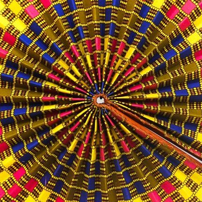 Alternate image for Printed Round Cotton and Leather Hand Fan from Ghana Round Mesmerize