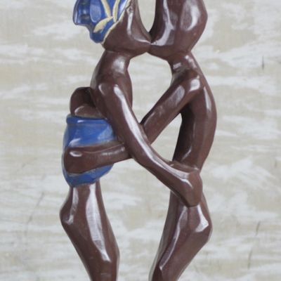 Alternate image for Cedar Wood Accent Table of Two People from Ghana Familial Love