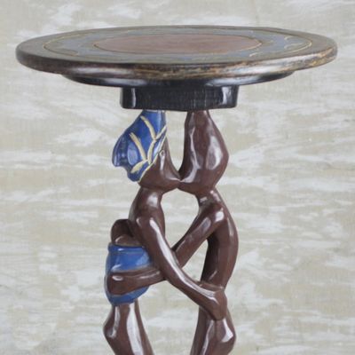 Alternate image for Cedar Wood Accent Table of Two People from Ghana Familial Love