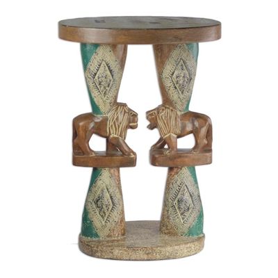 Alternate image for Lion-Themed Cedar Wood Accent Table Crafted in Ghana Conversing Lions