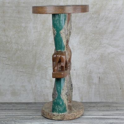 Alternate image for Lion-Themed Cedar Wood Accent Table Crafted in Ghana Conversing Lions