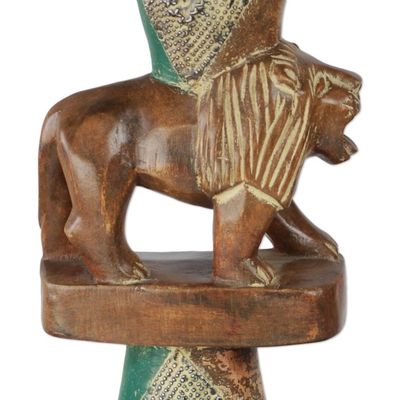 Alternate image for Lion-Themed Cedar Wood Accent Table Crafted in Ghana Conversing Lions