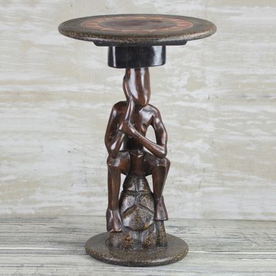 Alternate image for Cedar Wood Accent Table of a Sitting Man from Ghana Thoughtful Man