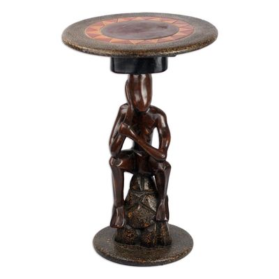 Alternate image for Cedar Wood Accent Table of a Sitting Man from Ghana Thoughtful Man