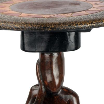 Alternate image for Cedar Wood Accent Table of a Sitting Man from Ghana Thoughtful Man