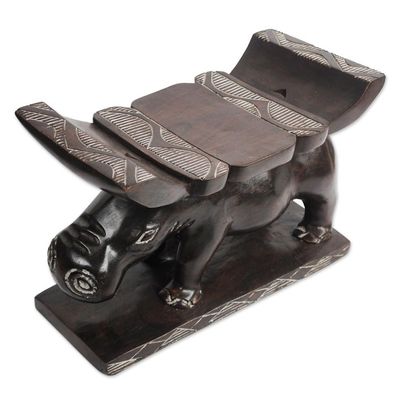 Alternate image for West African Animal Theme Throne Ottoman Ashanti Hippopotamus