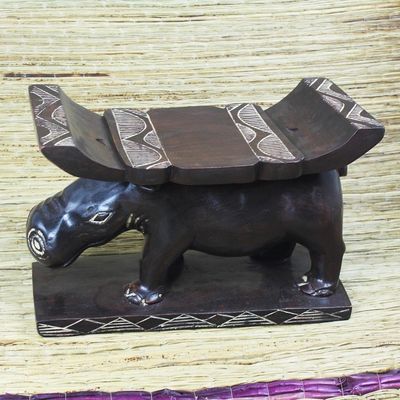 Alternate image for West African Animal Theme Throne Ottoman Ashanti Hippopotamus