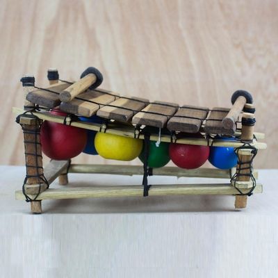 Alternate image for Handmade Ebony Wood Xylophone from Ghana Colorful Melody