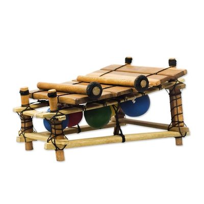 Alternate image for Handmade Ebony Wood Xylophone from Ghana Colorful Melody