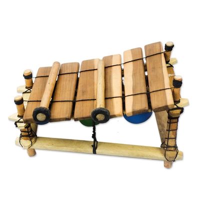 Alternate image for Handmade Ebony Wood Xylophone from Ghana Colorful Melody