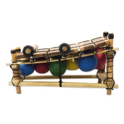 Alternate image for Handmade Ebony Wood Xylophone from Ghana Colorful Melody