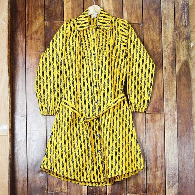 Alternate image for Printed Cotton Long Sleeve Shirtwaist Dress in Saffron Saffron Lady