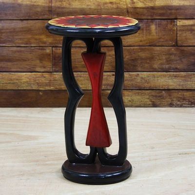 Alternate image for Adinkra-Themed Sese Wood Accent Table from Ghana Nkonsonkonson Pride