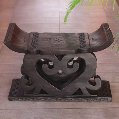 Alternate image for Artisan Crafted Ashanti Wood Throne Stool Strength of Heart