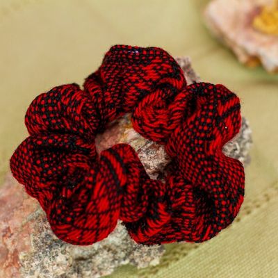 Alternate image for Handloomed Cotton Red Scrunchie with Geometric Pattern Red Spell