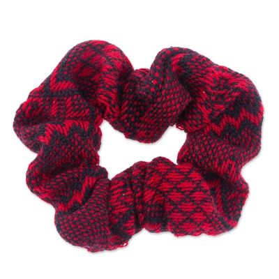 Alternate image for Handloomed Cotton Red Scrunchie with Geometric Pattern Red Spell