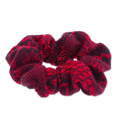 Alternate image for Handloomed Cotton Red Scrunchie with Geometric Pattern Red Spell