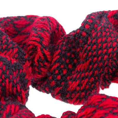 Alternate image for Handloomed Cotton Red Scrunchie with Geometric Pattern Red Spell