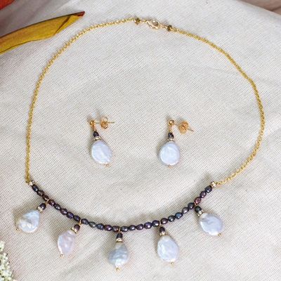 Alternate image for 14k Gold-Plated Silver-White and Lavender Pearl Jewelry Set Oceanic Empress