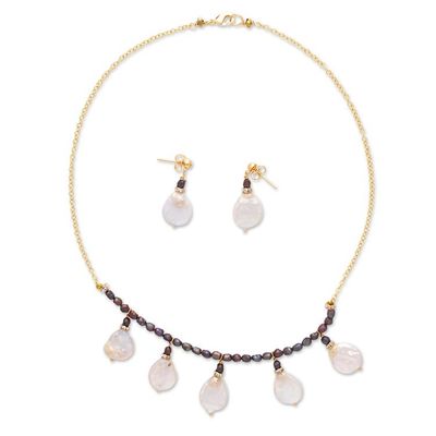 Alternate image for 14k Gold-Plated Silver-White and Lavender Pearl Jewelry Set Oceanic Empress