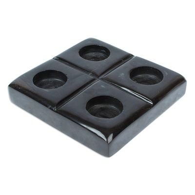 Alternate image for Black Natural Onyx Tealight Candleholder Crafted in Mexico Sparkles Mystery