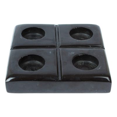 Alternate image for Black Natural Onyx Tealight Candleholder Crafted in Mexico Sparkles Mystery