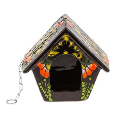 Alternate image for Hand-Painted Talavera Ceramic Bird Feeder in Black Night Arcadia