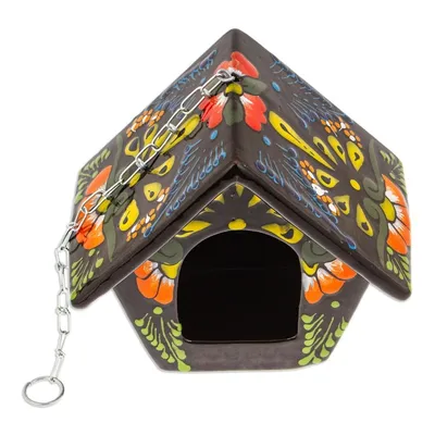Alternate image for Hand-Painted Talavera Ceramic Bird Feeder in Black Night Arcadia