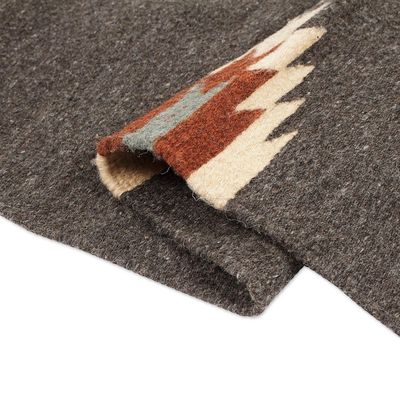 Alternate image for Handwoven Geometric Dark Grey Zapotec Wool Runner 2x6 Grey Gleams