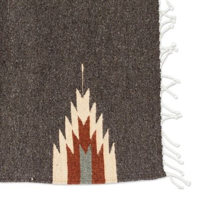 Alternate image for Handwoven Geometric Dark Grey Zapotec Wool Runner 2x6 Grey Gleams